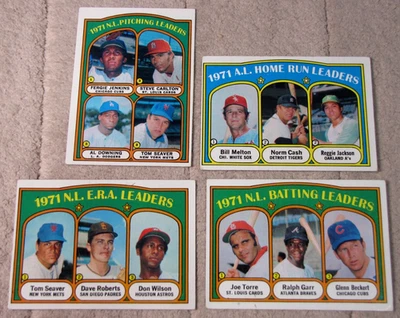 1972 Topps Baseball Leaders #85 #90 #91 #93 Seaver Carlton Torre Jenkins Reggie - Image 1 of 2