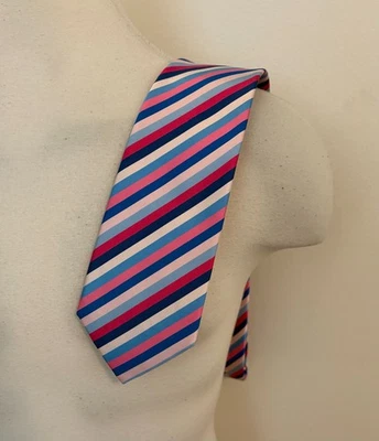 Corbata tejida a rayas multi satinadas rosa y azul Charles Tyrwhitt Alford nueva con etiquetas Foto 1 de 4