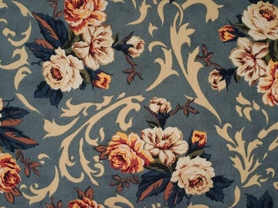 Vintage Rose Blue Fabric Beth Bruske For David Textile 4 Yards Quilting Cotton - Image 1 of 3