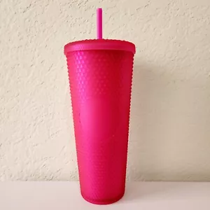 Starbucks 2023 Hot Pink Soft Touch Studded Cold Cup Tumbler 24 oz - Picture 1 of 4