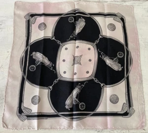 Vintage Silk Neck Scarf Neckerchief Bandana White Blue Golf Print Small Square - Picture 1 of 5