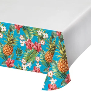 ALOHA TABLECLOTH PARTY TABLE DECORATION PINEAPPLE HIBISCUS LUAU HAWAIIAN COVER - Picture 1 of 3