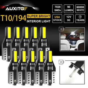 10X AUXITO T10 194 168 LED CANBUS License Plate Interior Wedge Light Bulbs White - Picture 1 of 10