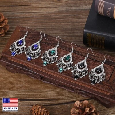 Gorgeous Women Ancient Bohemian Earrings Crystal Hollow Baroque Flowers 1503 - Image 1 of 4