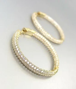 ATEMBERAUBENDE 18kt vergoldet INNEN AUSSEN Pave CZ Kristalle 1 1/2" Creolen M - Bild 1 von 5