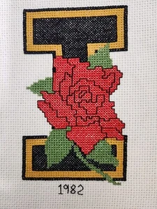 VTG 1982 Handmade - Needlepoint Stiching - Iowa Hawkeye Rose Bowl - Picture 1 of 8