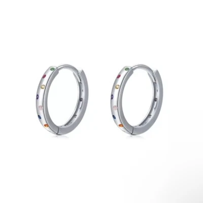 Dazzling Rainbow CZ Hoop 925 Sterling Silver Earrings Fine Jewelry Gift For Her - Image 1 of 4