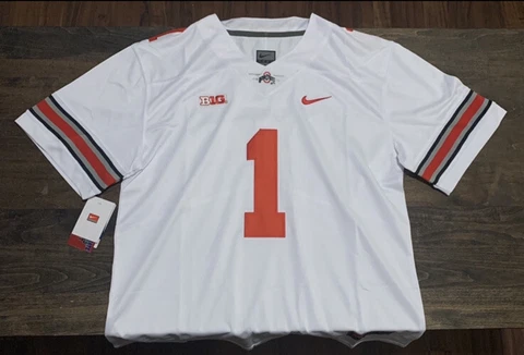 Justin Fields Ohio State OSU White Jersey Buckeyes Stitched 1 All Sizes NWT Cover