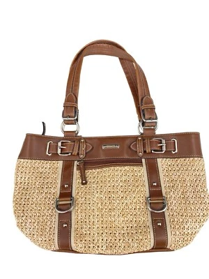 Cartera Chaps Audrey Paja Natural con Cuero Marrón Múltiples Bolsillos Forrada en Lona Foto 1 de 4