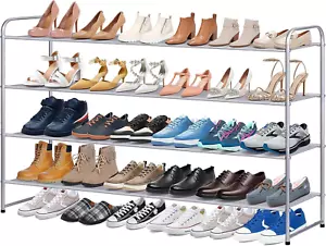 Long Shoe Rack for Closet, 30 Pairs Stackable Shoe Storage Organizer Wide 4 Tier - Picture 1 of 7