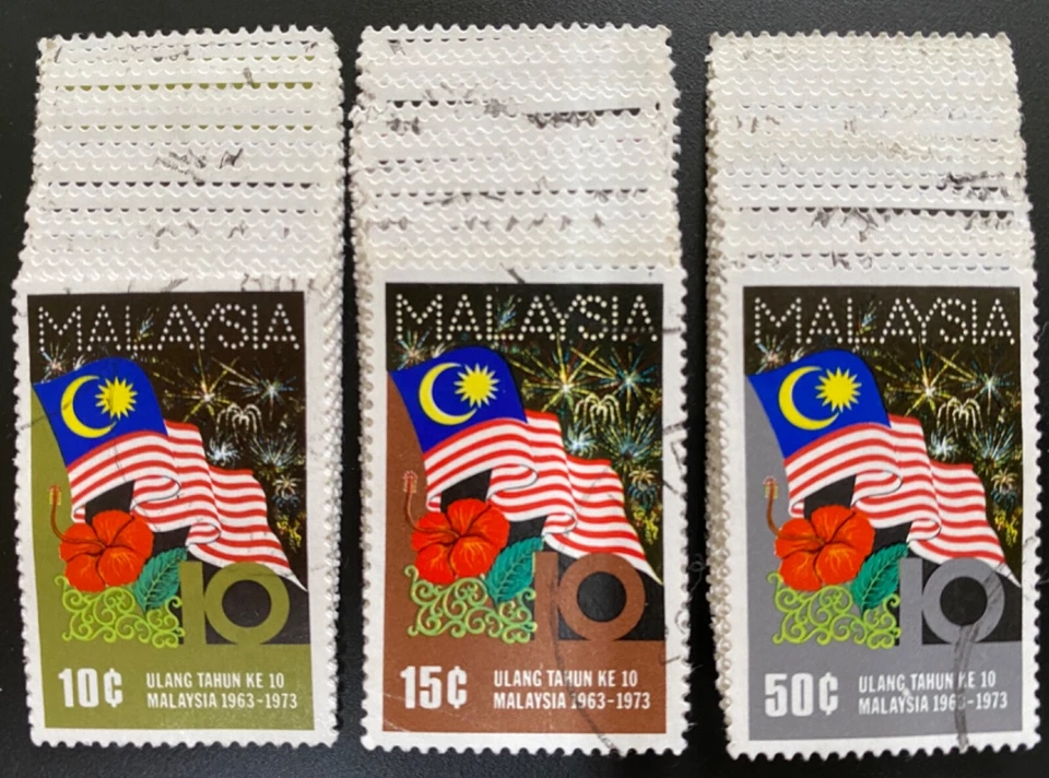 Wholesale LOT - Malaysia 1967 10th Anniversary  3 stamps x 10 fu - Image 1 of 1