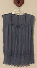 Lucky Brand Womens Large Blue Striped Sleeveless Cotton Distressed Blouse! A1709