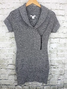 Candie's Womens Sweater Size Small Marled Gray Rib Knit Short Sleeves Zipper     - Picture 1 of 7