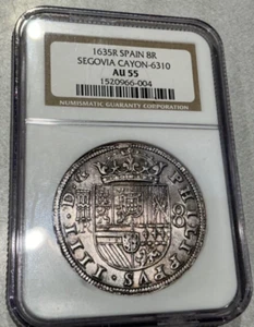 1635R SPAIN SEGOVIA 8 REALES SPANISH SILVER COIN NGC AU55 - Picture 1 of 4
