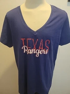 New Women's 3XL MLB Genuine Merchandise Texas Rangers V-Neck Shirt Top Tee - Picture 1 of 5