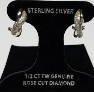 1/2CT GENUINE ROSE CUT DIAMOND TWIST HOOP EARRINGS 925 STERLING SILVER $200 NEW  - Picture 1 of 8