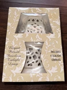 Elegante durchbohrte Porzellan Teelichtlampe mit 4 Griffen - Bild 1 von 5