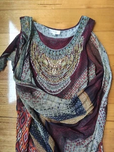 Camilla Layer Top 100% Silk Swarovski Crystal Size 1 Embellished Gems Tribal - Picture 1 of 11