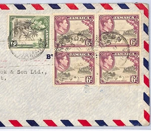 JAMAICA KGVI 6d Block Cover *CLIPPER* Air Mail Kingston THOS COOK London XW312 - Picture 1 of 14