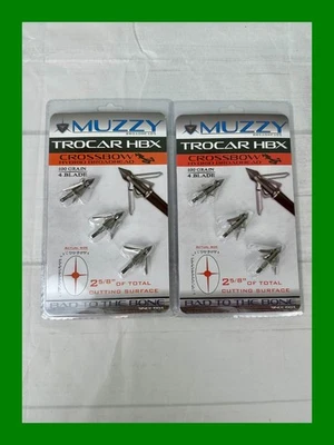 2 Pack Muzzy Trocar HBX Expandable Crossbow Broadheads 4 Steel Blades 100 Grain - Image 1 of 2