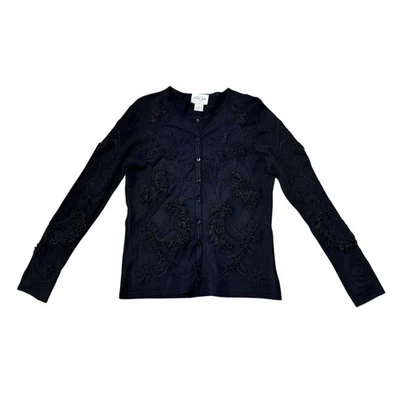 Suéter cárdigan bordado negro Oscar de la Renta para mujer S Foto 1 de 4