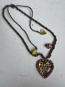 Betsey Johnson Vintage Jungle Book HUGE Leopard Monkey Heart OH BABY! Necklace - Picture 1 of 9