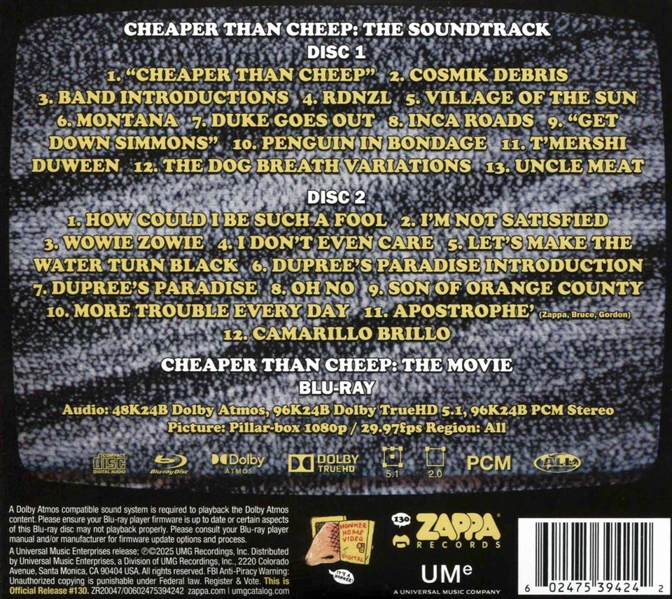 FRANK ZAPPA CHEAPER THAN CHEEP [2 CD/BLU-RAY] NEW CD & BLU-RAY Foto 1 de 1