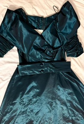 Vintage'80 ILGWU Emerald Iredesent Taffeta Prom/FORMAL DRESS JORDAN  Green 13/14 - Image 1 of 4