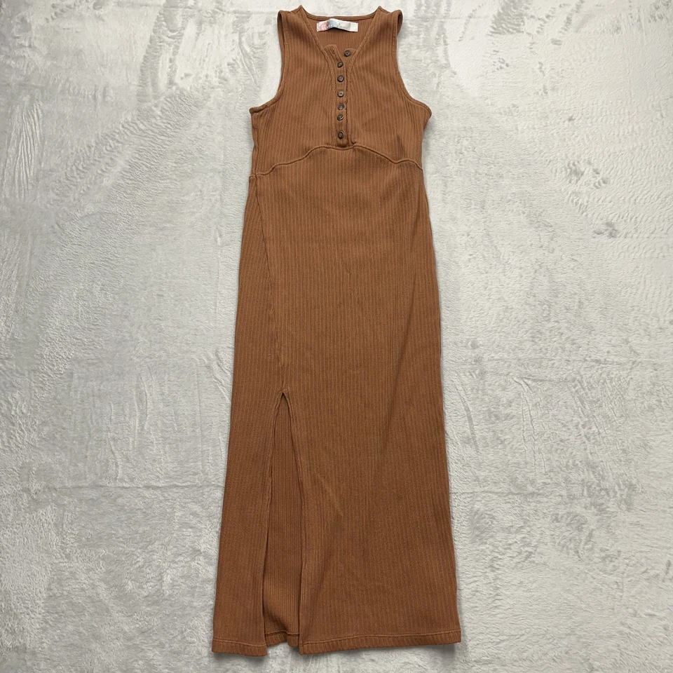 Free People FP Beach Sleeveless Dress Sweater Ribbed Henley Brown Size Small - Image 1 of 4