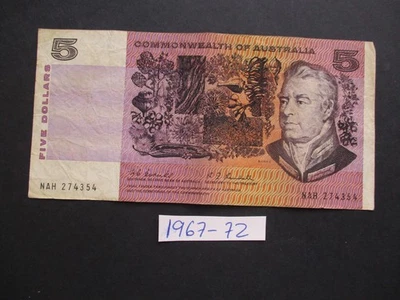 Australian Banknotes: 1967-72 Circulated $5- Great Item, Must Have! (T7088) - image 1 of 2