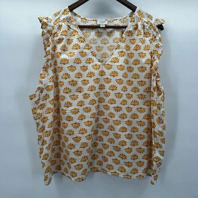 Camiseta sin mangas J Crew para mujer 3X blanca amarilla con volantes Beach Resort Coastal Foto 1 de 4