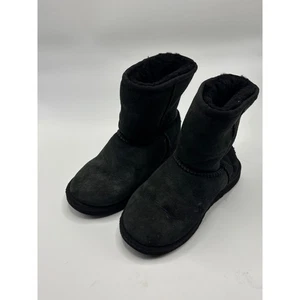 UGG Australia Kids Classic Short Boots Black Suede Sheepskin Lined Size 1 - Picture 1 of 8
