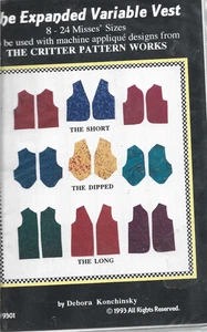 Clothing Pattern-Misses Expanded Variable Vest by Debora Konchinsky  Sizes 8-24 - Picture 1 of 1