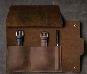 wrist watch Bag pen pencil holder Cow Leather storage case Pouch brown H363 - Picture 1 of 5