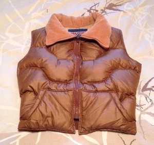 Jansport Vintage Goose Down Puffer Vest Corduroy Collar Womens Large EUC NICE - Picture 1 of 12