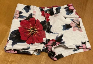 LEVI'S SHORTY SHORTS Adjustable Waist White Denim Pink Red Floral Print Girls 6 - Picture 1 of 7