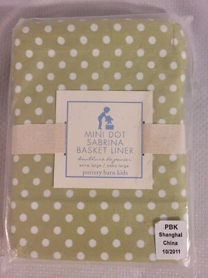NIP Pottery Barn Kids Sabrina Basket Liner Size Large Lime Green & White Polka D - Image 1 of 2