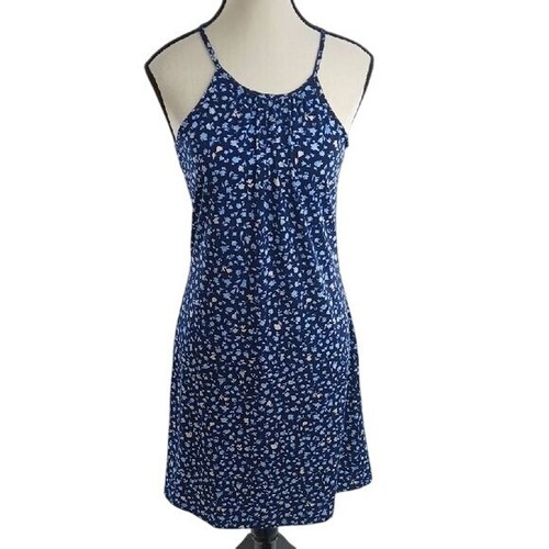 Abito Michael Kors blu navy bianco floreale senza maniche swing elasticizzato taglia XS