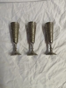 Vintage Etched Silver Cordial Cup from India - Versatile Decor Piece Lot Of 3 - Picture 1 of 9