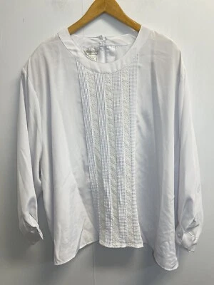 Vintage Maggie Barnes Plus Size 32W White Blouse Shirt Top Pintuck Lace Trim - Image 1 of 4