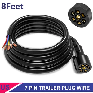 Universal 7 Way Trailer Cord With Molded Plug RV Camper Connector Cable 8 Feet - Bild 1 von 6