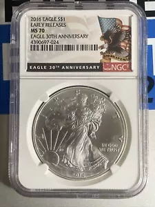 2016 Silver Eagle S$1 30th Anniversary NGC MS 70 - Picture 1 of 4