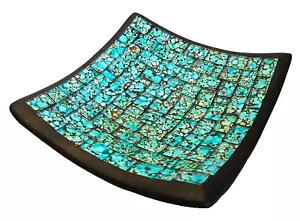 Bandeja de vidrio artístico de cerámica y mosaico, hecha a mano, tema de sendero turquesa, 6" por 6" - Imagen 1 de 3