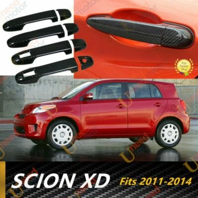 Fit For Scion xD 2011-2014 Door Handle Cover Trim Carbon Fiber Style Smart Holes - Image 1 of 4