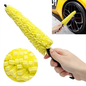Auto Car Wheel Brush Black Plastic Handle Yellow Sponge Tire Rim Cleaner Tool - Picture 1 of 12