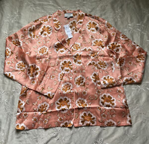 J Crew Silk Pajama Shirt Blouse Top Climbing Floral Coral Size 12 Large $198 NWT