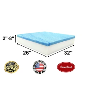 FoamRush 26" x 32" Cool Gel Memory Foam Upholstery Square Seat Cushion USA - Picture 1 of 12