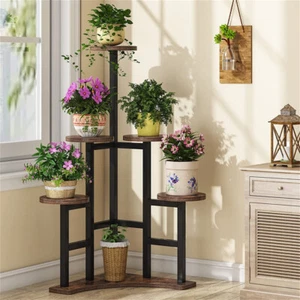 Corner Plant Stand Indoor 6 Tiered Plant Shelf Flower Stand Balcony Rustic Brown - Picture 1 of 16