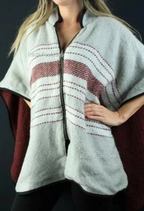 Suéter poncho con cremallera completa FREE PEOPLE gris marrón tejido a cuadros talla única - Imagen 1 de 3