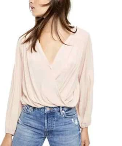 FREE PEOPLE Boho Pink Peasant Top Large Wrap V-Neck Pullover Blouse - Picture 1 of 12